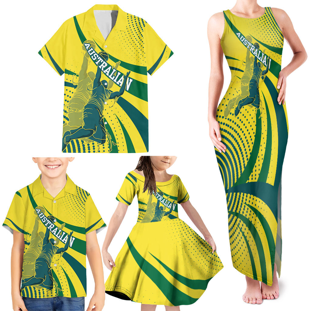 Australian Boomers Basketball Family Matching Tank Maxi Dress and Hawaiian Shirt Abstract Wave Halftone Pattern With Dynamic Athlete Silhouette