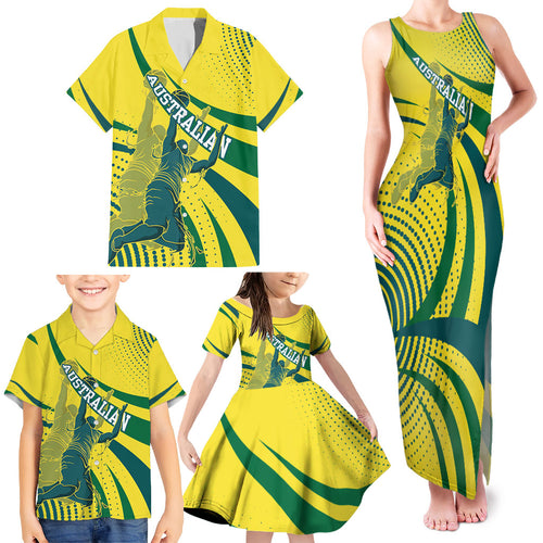 Australian Boomers Basketball Family Matching Tank Maxi Dress and Hawaiian Shirt Abstract Wave Halftone Pattern With Dynamic Athlete Silhouette
