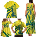 Australian Boomers Basketball Family Matching Tank Maxi Dress and Hawaiian Shirt Abstract Wave Halftone Pattern With Dynamic Athlete Silhouette