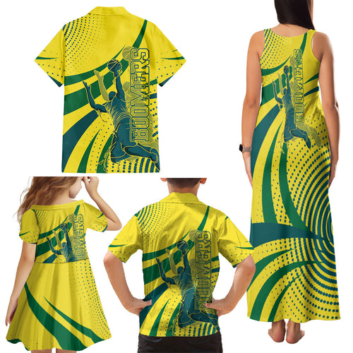 Australian Boomers Basketball Family Matching Tank Maxi Dress and Hawaiian Shirt Abstract Wave Halftone Pattern With Dynamic Athlete Silhouette