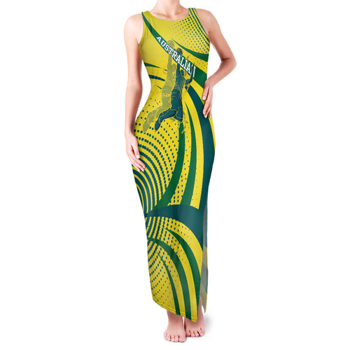 Australian Boomers Basketball Family Matching Tank Maxi Dress and Hawaiian Shirt Abstract Wave Halftone Pattern With Dynamic Athlete Silhouette