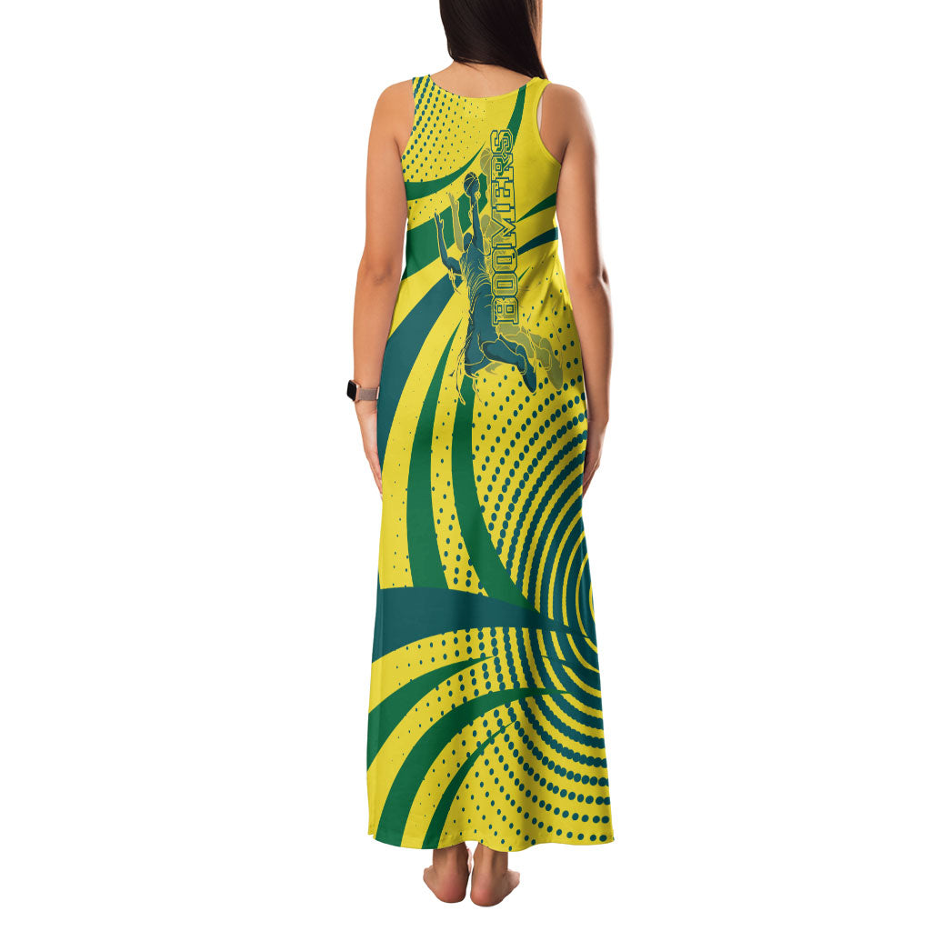 Australian Boomers Basketball Family Matching Tank Maxi Dress and Hawaiian Shirt Abstract Wave Halftone Pattern With Dynamic Athlete Silhouette