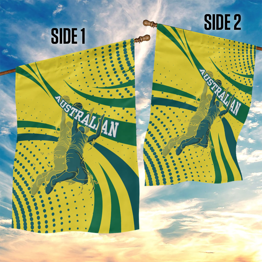 Australian Boomers Basketball Garden Flag Abstract Wave Halftone Pattern With Dynamic Athlete Silhouette