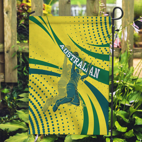 Australian Boomers Basketball Garden Flag Abstract Wave Halftone Pattern With Dynamic Athlete Silhouette