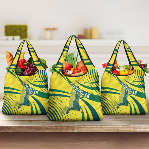 Australian Boomers Basketball Grocery Bag Abstract Wave Halftone Pattern With Dynamic Athlete Silhouette