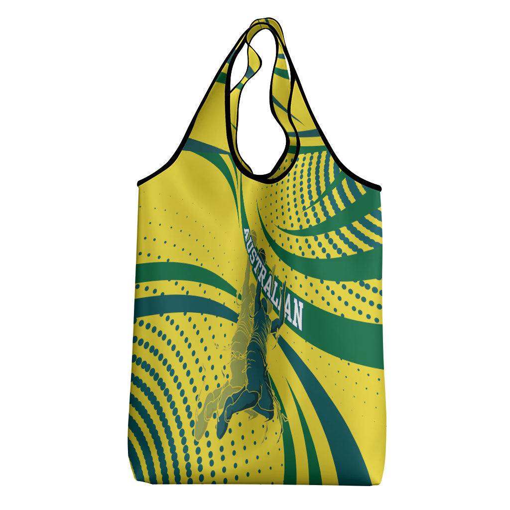 Australian Boomers Basketball Grocery Bag Abstract Wave Halftone Pattern With Dynamic Athlete Silhouette