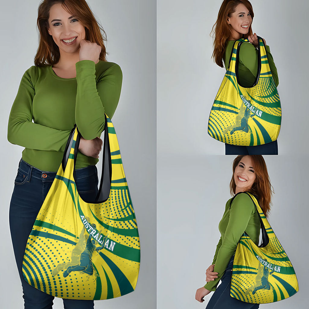 Australian Boomers Basketball Grocery Bag Abstract Wave Halftone Pattern With Dynamic Athlete Silhouette