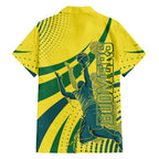 Australian Boomers Basketball Hawaiian Shirt Abstract Wave Halftone Pattern With Dynamic Athlete Silhouette