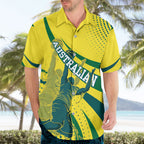 Australian Boomers Basketball Hawaiian Shirt Abstract Wave Halftone Pattern With Dynamic Athlete Silhouette