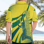 Australian Boomers Basketball Hawaiian Shirt Abstract Wave Halftone Pattern With Dynamic Athlete Silhouette