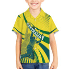 Australian Boomers Basketball Hawaiian Shirt Abstract Wave Halftone Pattern With Dynamic Athlete Silhouette