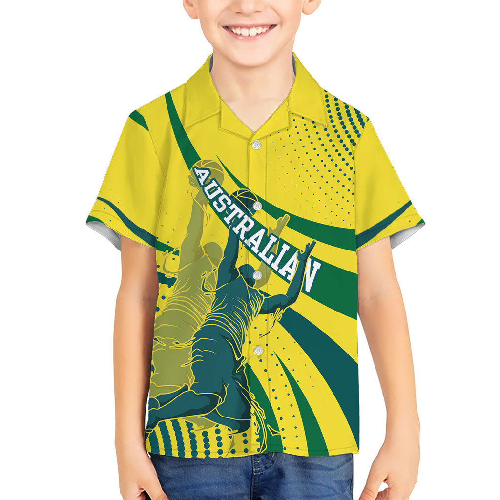 Australian Boomers Basketball Hawaiian Shirt Abstract Wave Halftone Pattern With Dynamic Athlete Silhouette