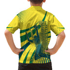 Australian Boomers Basketball Hawaiian Shirt Abstract Wave Halftone Pattern With Dynamic Athlete Silhouette