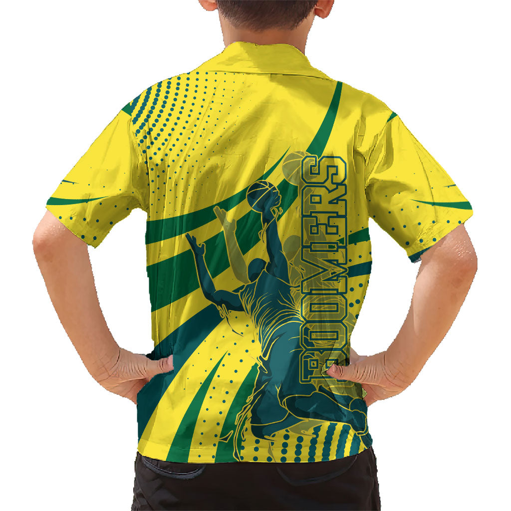 Australian Boomers Basketball Hawaiian Shirt Abstract Wave Halftone Pattern With Dynamic Athlete Silhouette