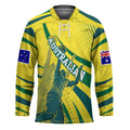 Australian Boomers Basketball Hockey Jersey Abstract Wave Halftone Pattern With Dynamic Athlete Silhouette