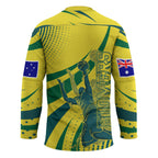 Australian Boomers Basketball Hockey Jersey Abstract Wave Halftone Pattern With Dynamic Athlete Silhouette