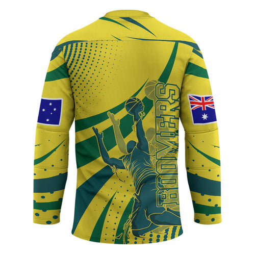 Australian Boomers Basketball Hockey Jersey Abstract Wave Halftone Pattern With Dynamic Athlete Silhouette