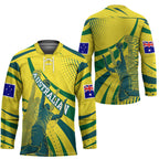 Australian Boomers Basketball Hockey Jersey Abstract Wave Halftone Pattern With Dynamic Athlete Silhouette