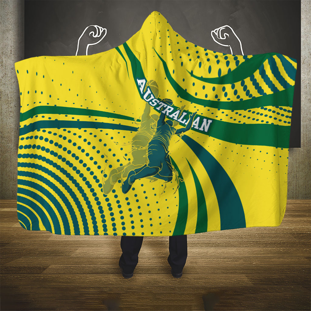 Australian Boomers Basketball Hooded Blanket Abstract Wave Halftone Pattern With Dynamic Athlete Silhouette
