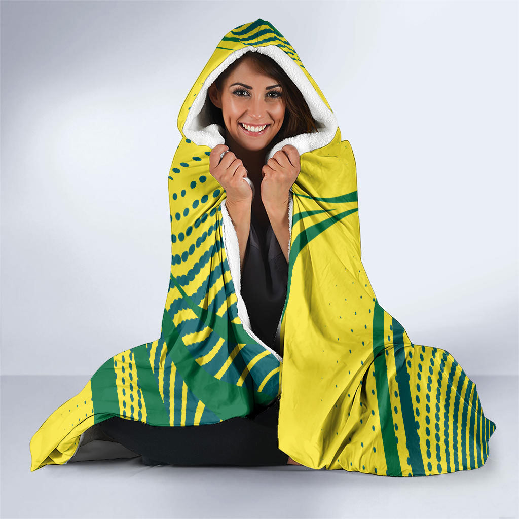 Australian Boomers Basketball Hooded Blanket Abstract Wave Halftone Pattern With Dynamic Athlete Silhouette