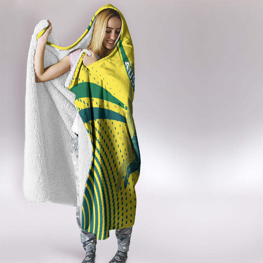 Australian Boomers Basketball Hooded Blanket Abstract Wave Halftone Pattern With Dynamic Athlete Silhouette