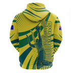 Australian Boomers Basketball Hoodie Abstract Wave Halftone Pattern With Dynamic Athlete Silhouette