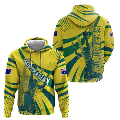 Australian Boomers Basketball Hoodie Abstract Wave Halftone Pattern With Dynamic Athlete Silhouette