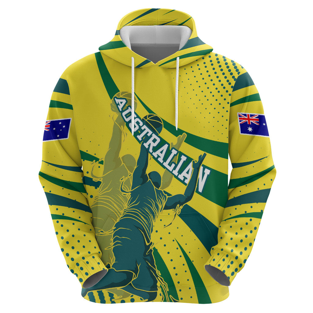 Australian Boomers Basketball Hoodie Abstract Wave Halftone Pattern With Dynamic Athlete Silhouette