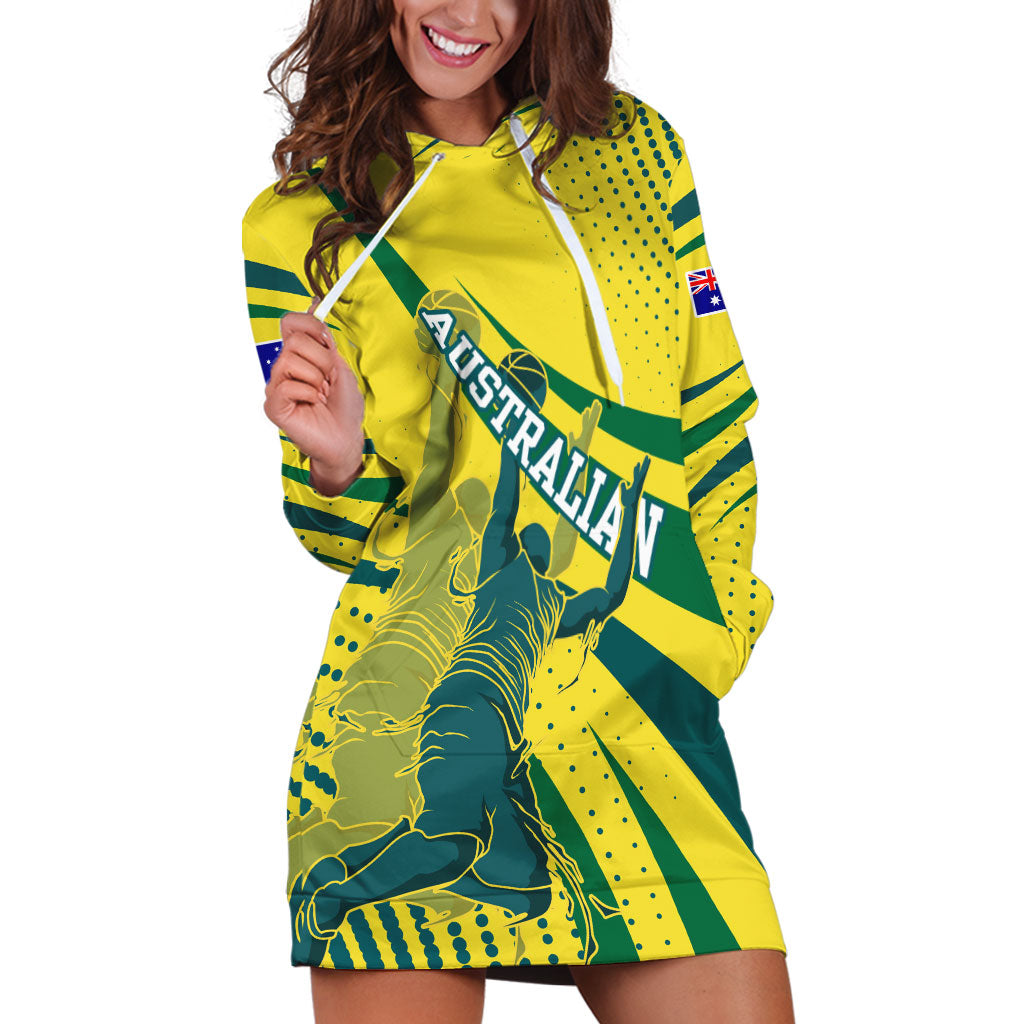 Australian Boomers Basketball Hoodie Dress Abstract Wave Halftone Pattern With Dynamic Athlete Silhouette