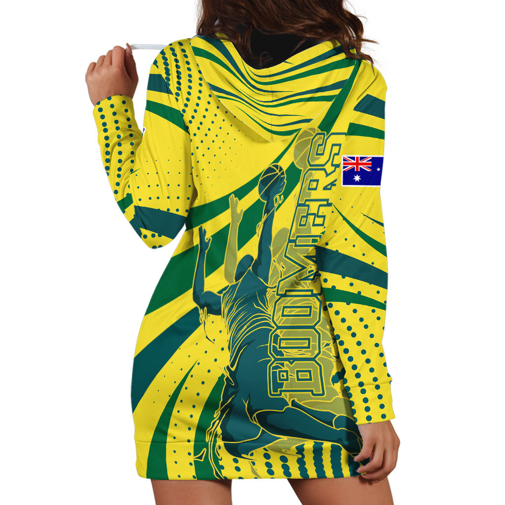 Australian Boomers Basketball Hoodie Dress Abstract Wave Halftone Pattern With Dynamic Athlete Silhouette