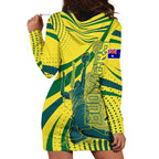 Australian Boomers Basketball Hoodie Dress Abstract Wave Halftone Pattern With Dynamic Athlete Silhouette