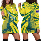 Australian Boomers Basketball Hoodie Dress Abstract Wave Halftone Pattern With Dynamic Athlete Silhouette