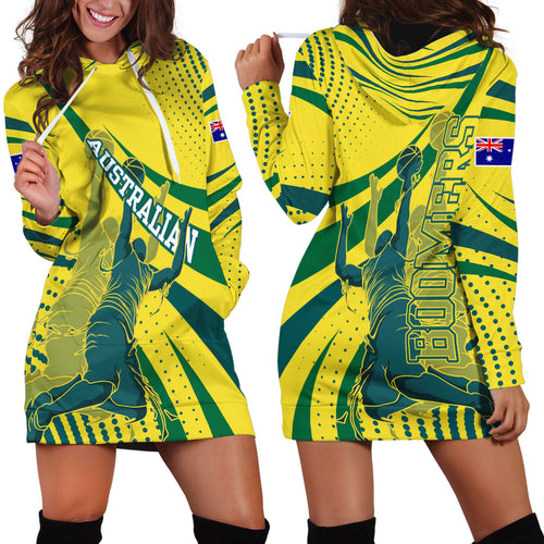 Australian Boomers Basketball Hoodie Dress Abstract Wave Halftone Pattern With Dynamic Athlete Silhouette