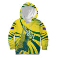 Australian Boomers Basketball Kid Hoodie Abstract Wave Halftone Pattern With Dynamic Athlete Silhouette