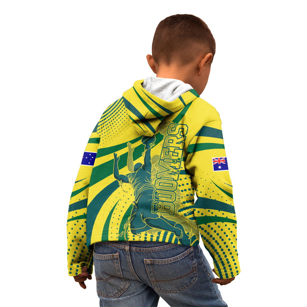 Australian Boomers Basketball Kid Hoodie Abstract Wave Halftone Pattern With Dynamic Athlete Silhouette