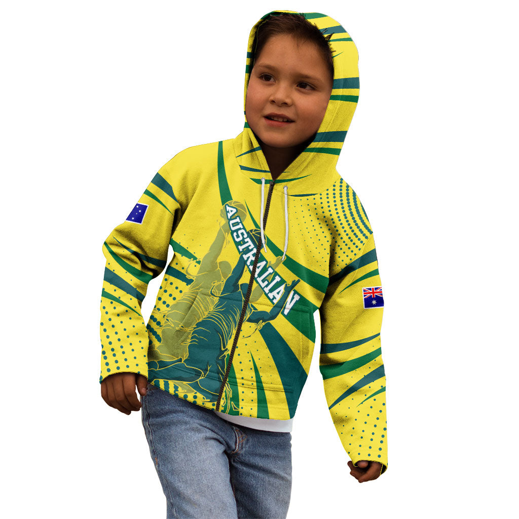 Australian Boomers Basketball Kid Hoodie Abstract Wave Halftone Pattern With Dynamic Athlete Silhouette