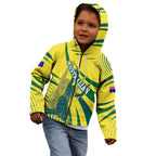 Australian Boomers Basketball Kid Hoodie Abstract Wave Halftone Pattern With Dynamic Athlete Silhouette