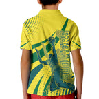 Australian Boomers Basketball Kid Polo Shirt Abstract Wave Halftone Pattern With Dynamic Athlete Silhouette