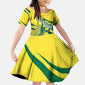 Australian Boomers Basketball Kid Short Sleeve Dress Abstract Wave Halftone Pattern With Dynamic Athlete Silhouette