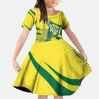 Australian Boomers Basketball Kid Short Sleeve Dress Abstract Wave Halftone Pattern With Dynamic Athlete Silhouette