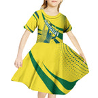 Australian Boomers Basketball Kid Short Sleeve Dress Abstract Wave Halftone Pattern With Dynamic Athlete Silhouette