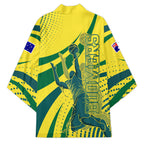 Australian Boomers Basketball Kimono Abstract Wave Halftone Pattern With Dynamic Athlete Silhouette