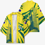 Australian Boomers Basketball Kimono Abstract Wave Halftone Pattern With Dynamic Athlete Silhouette
