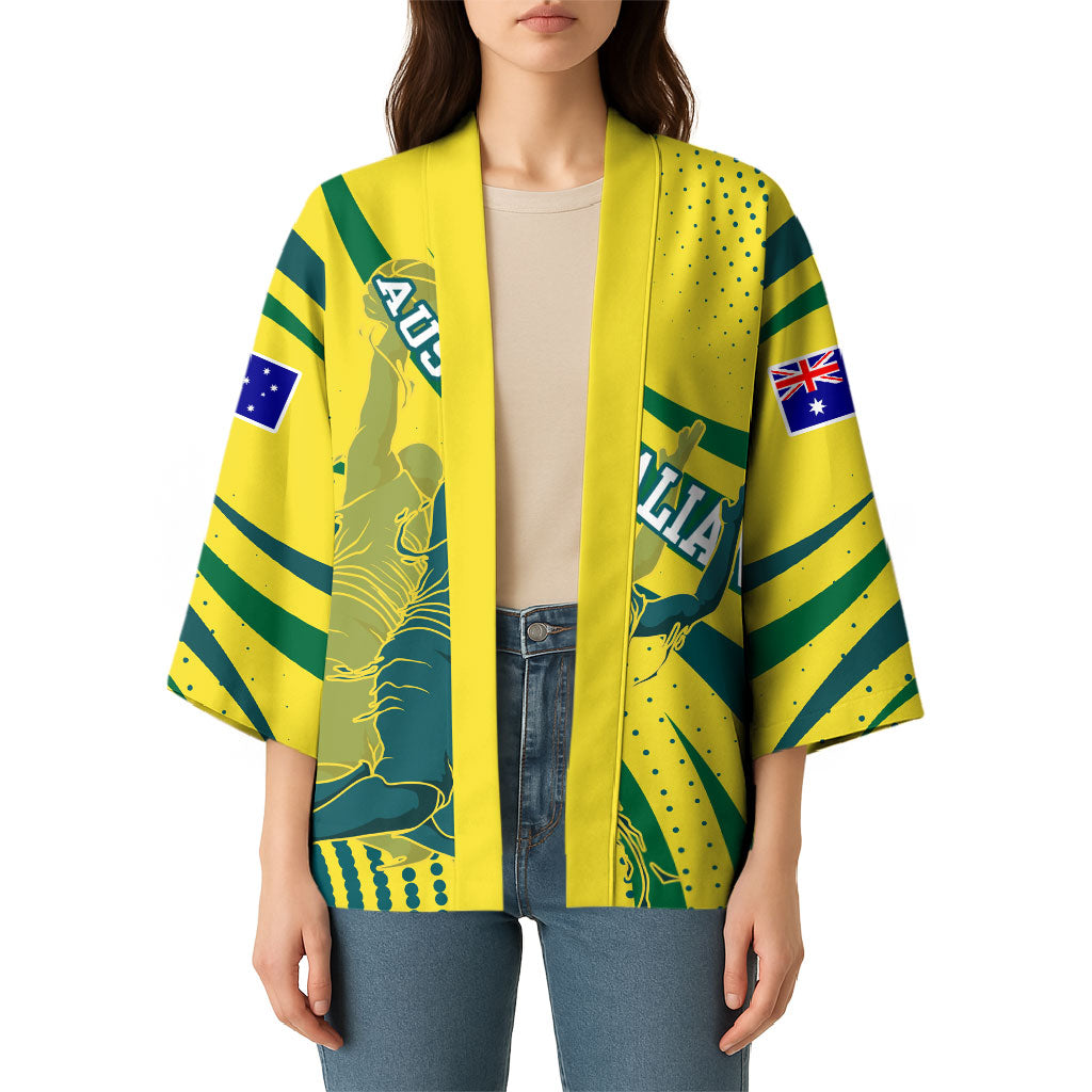 Australian Boomers Basketball Kimono Abstract Wave Halftone Pattern With Dynamic Athlete Silhouette