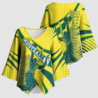Australian Boomers Basketball Kimono Sleeve Blouse Abstract Wave Halftone Pattern With Dynamic Athlete Silhouette