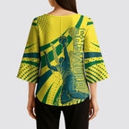 Australian Boomers Basketball Kimono Sleeve Blouse Abstract Wave Halftone Pattern With Dynamic Athlete Silhouette