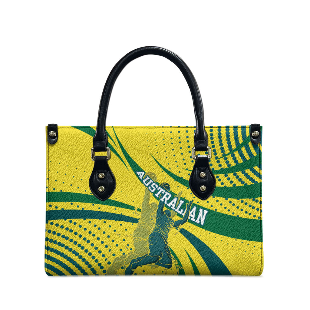 Australian Boomers Basketball Leather Bag Abstract Wave Halftone Pattern With Dynamic Athlete Silhouette