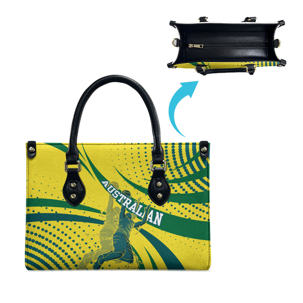 Australian Boomers Basketball Leather Bag Abstract Wave Halftone Pattern With Dynamic Athlete Silhouette