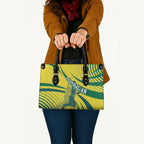 Australian Boomers Basketball Leather Bag Abstract Wave Halftone Pattern With Dynamic Athlete Silhouette