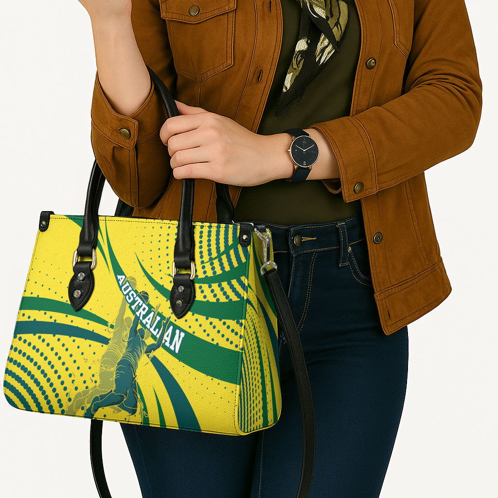 Australian Boomers Basketball Leather Bag Abstract Wave Halftone Pattern With Dynamic Athlete Silhouette